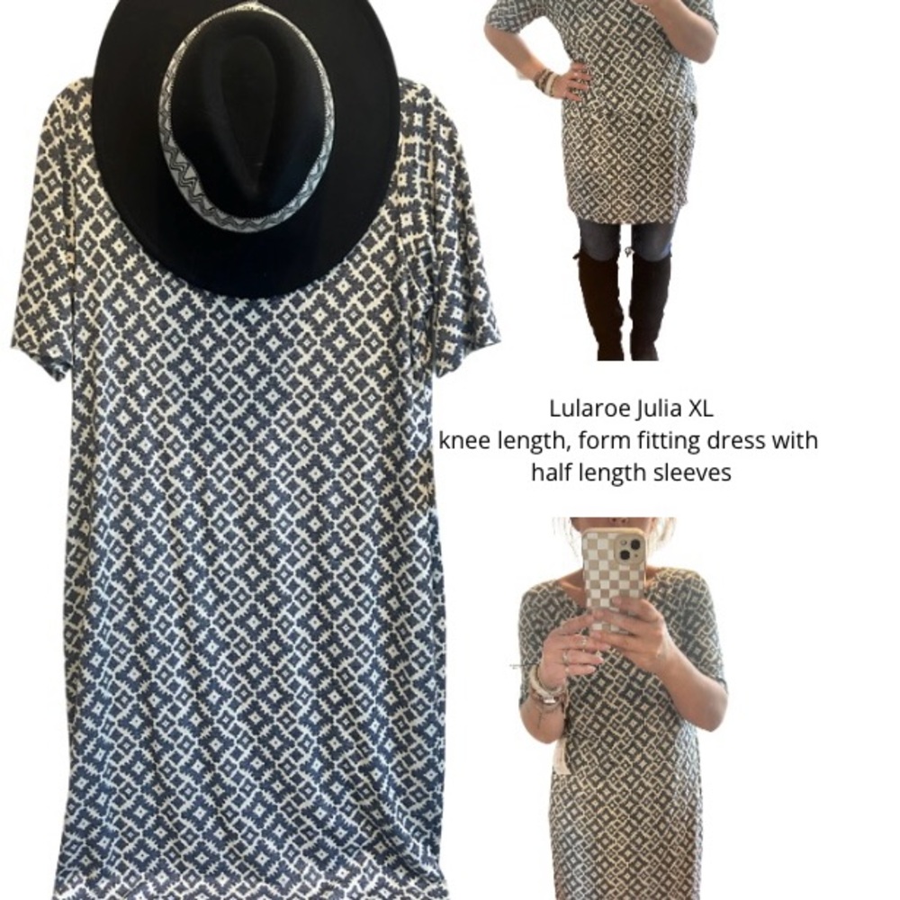 LuLaRoe Julia XL Gray and White Geometric Dress